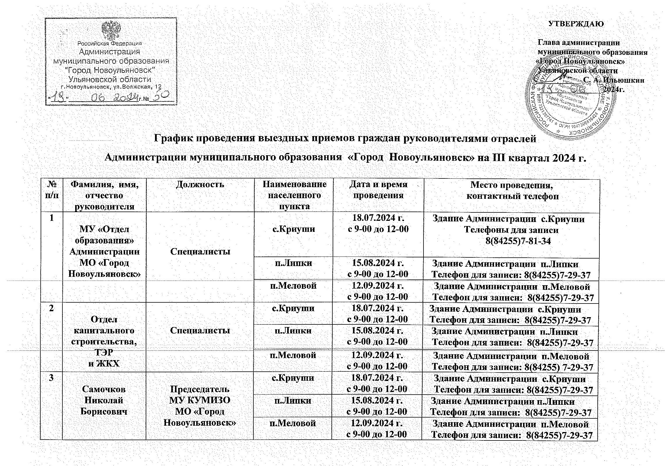 График выездных приемов руководителей.